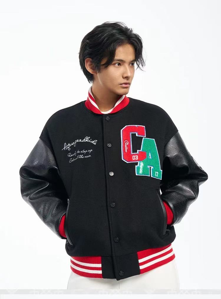 AFGKxCLOTTEE Dragon Pattern Embroidered Wool Varsity Jacket