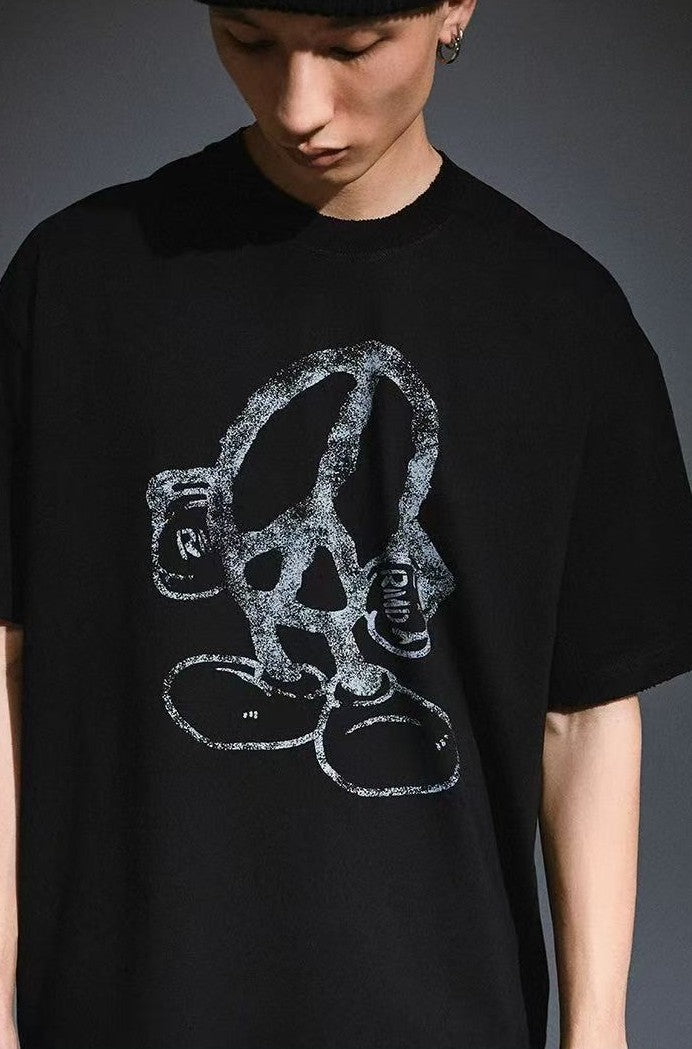 REMEDY Peace Cartoon Print Distressed Short-sleeve T-shirt
