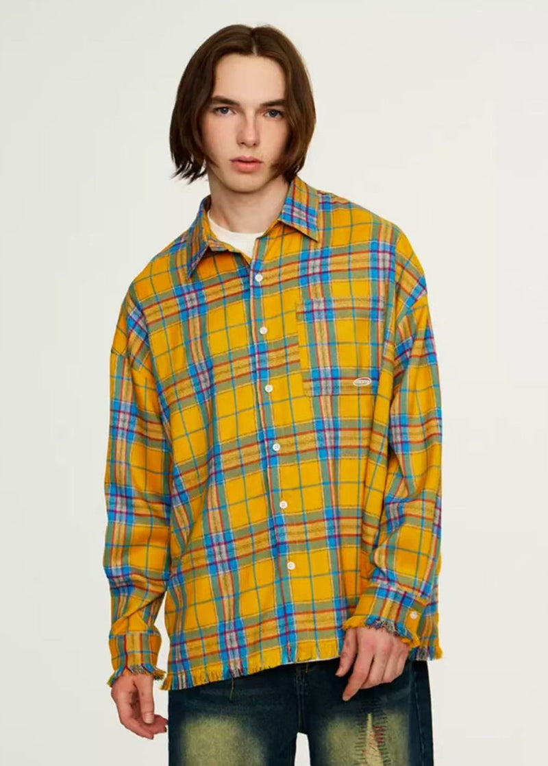 ICONSLAB Plaid Hem Long Sleeve T-shirt