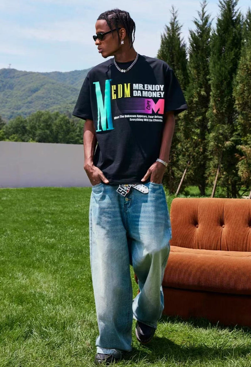 MEDM Gradient Logo Letter Print Short-sleeved T-shirt