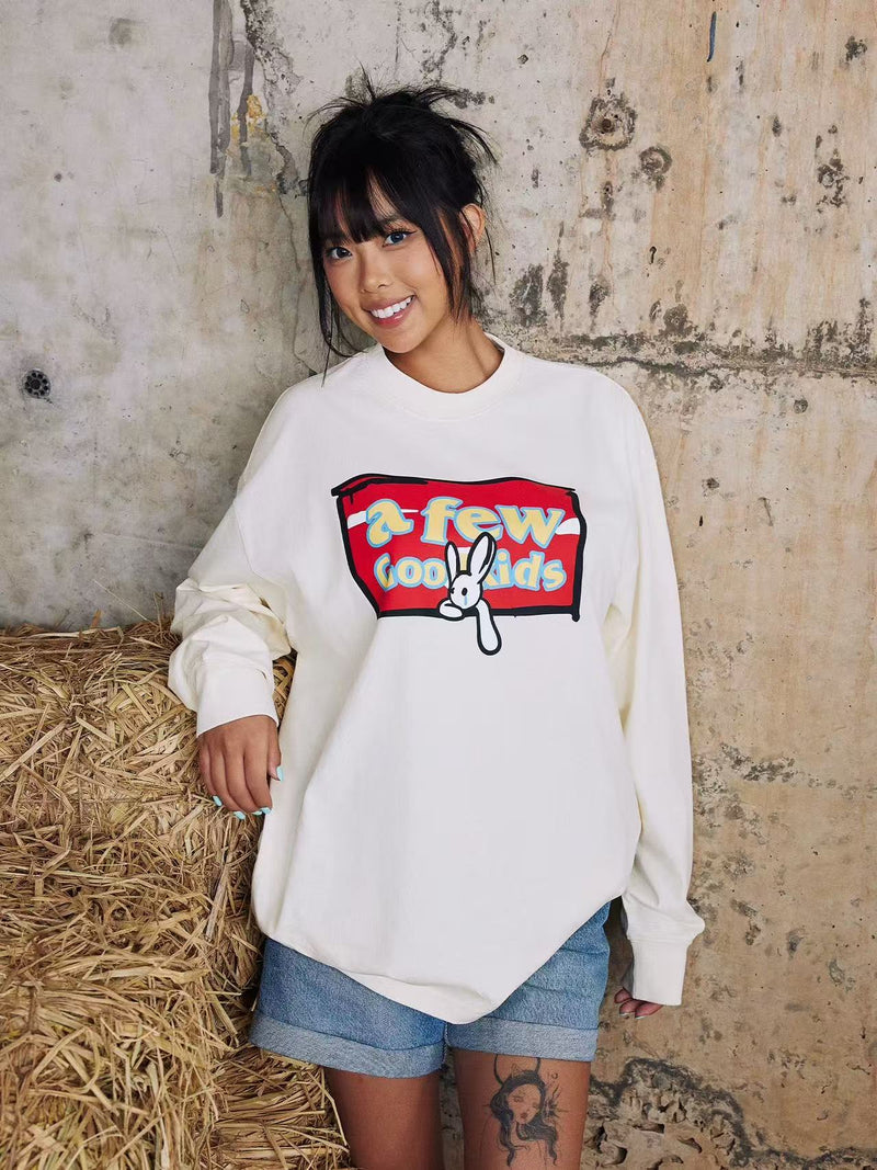 AFGK Rabbit Graffiti Print Long Sleeve T-Shirt