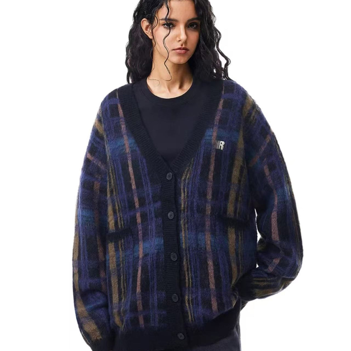 FDR Retro V-neck Plaid Sweater Jacket