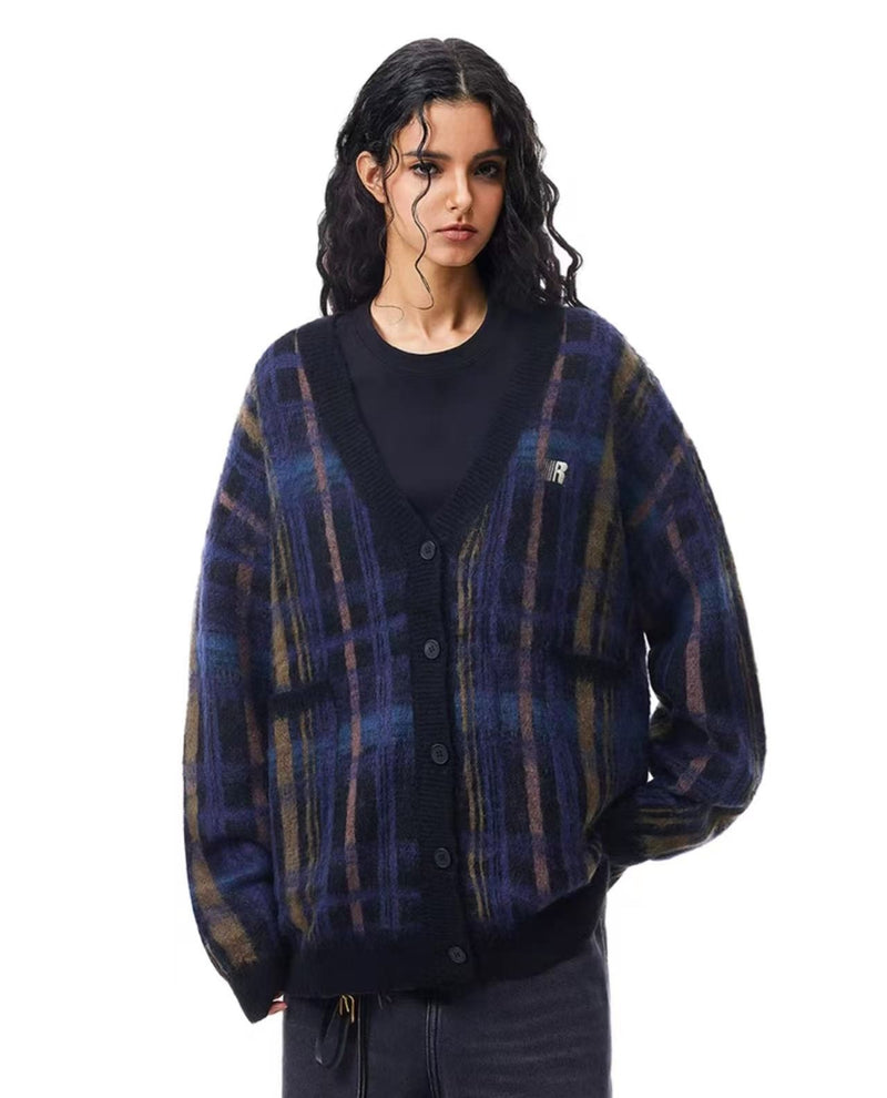 FDR Retro V-neck Plaid Sweater Jacket
