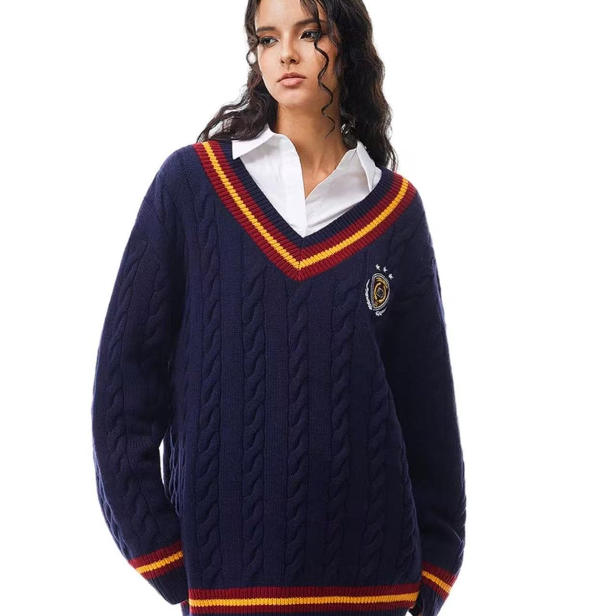 FDR V-neck badge knitted sweater