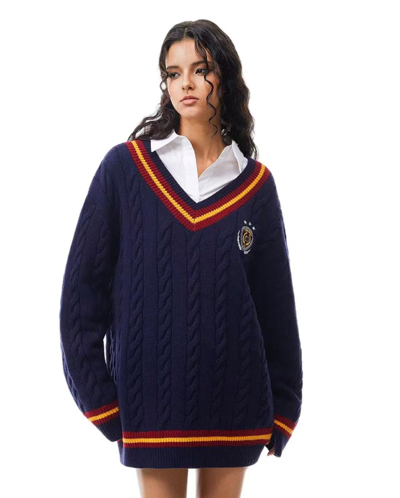 FDR V-neck badge knitted sweater
