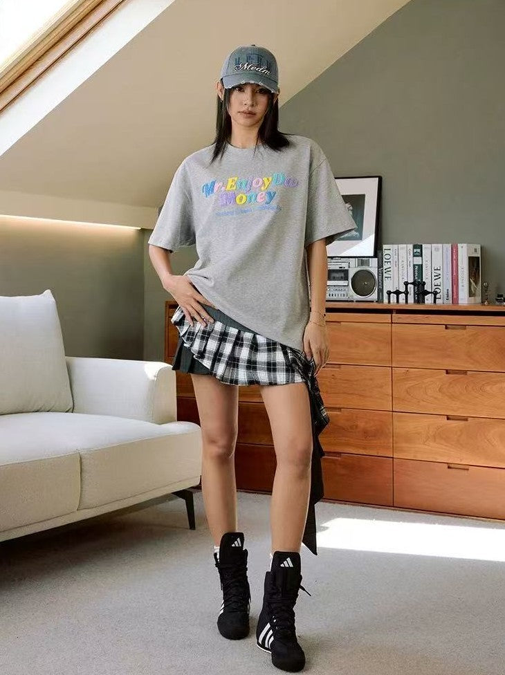 MEDM Macaron Color Letters Towel Embroidered Short Sleeve T-Shirt