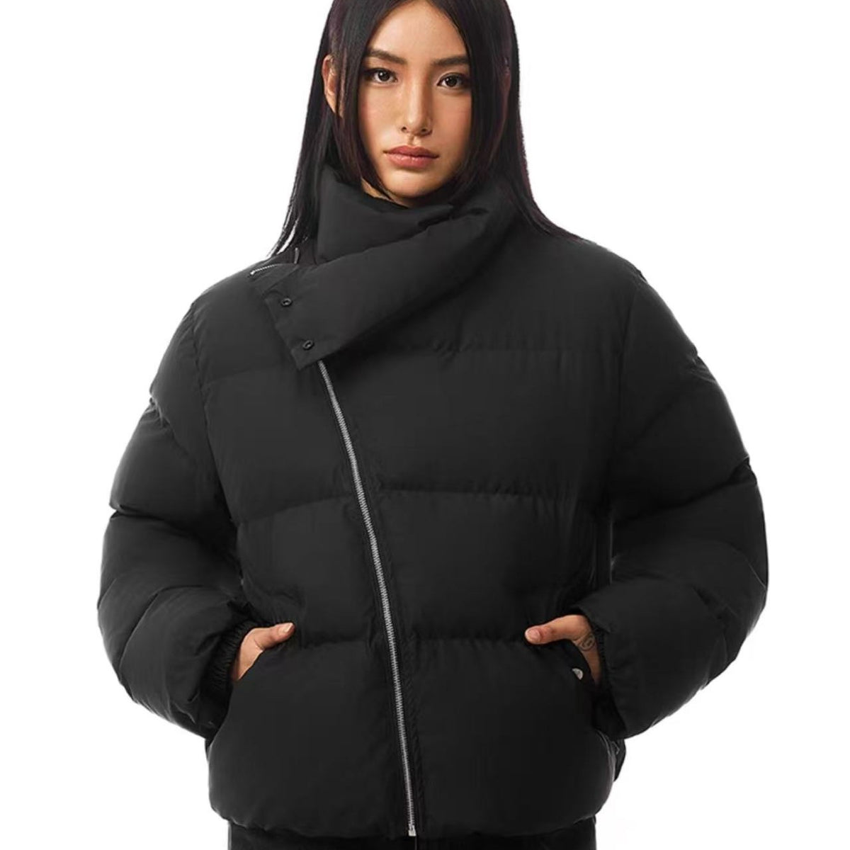 FDR Diagonal Zipper Stand Collar Down Jacket (For Women)