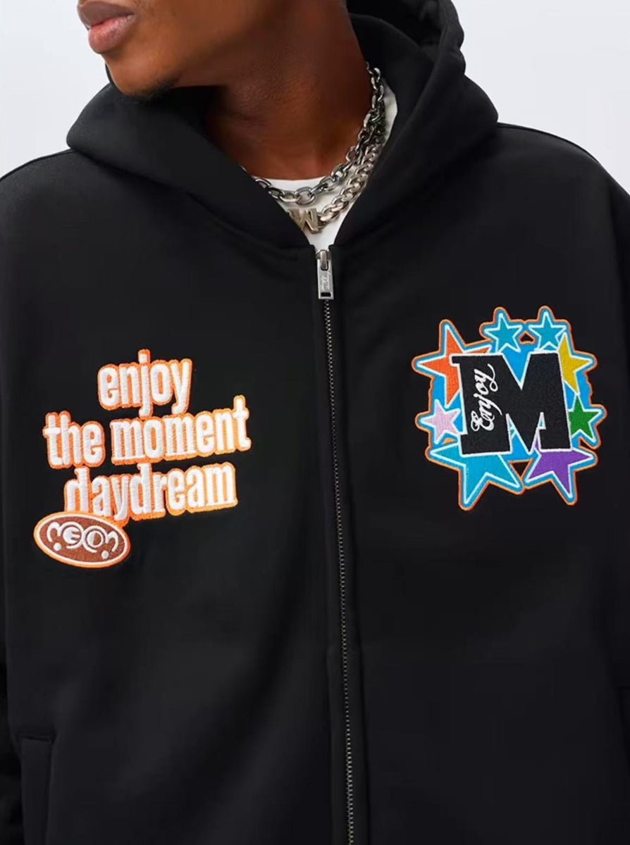 MEDM Blooming Star Embroidered Zipper Hoodie