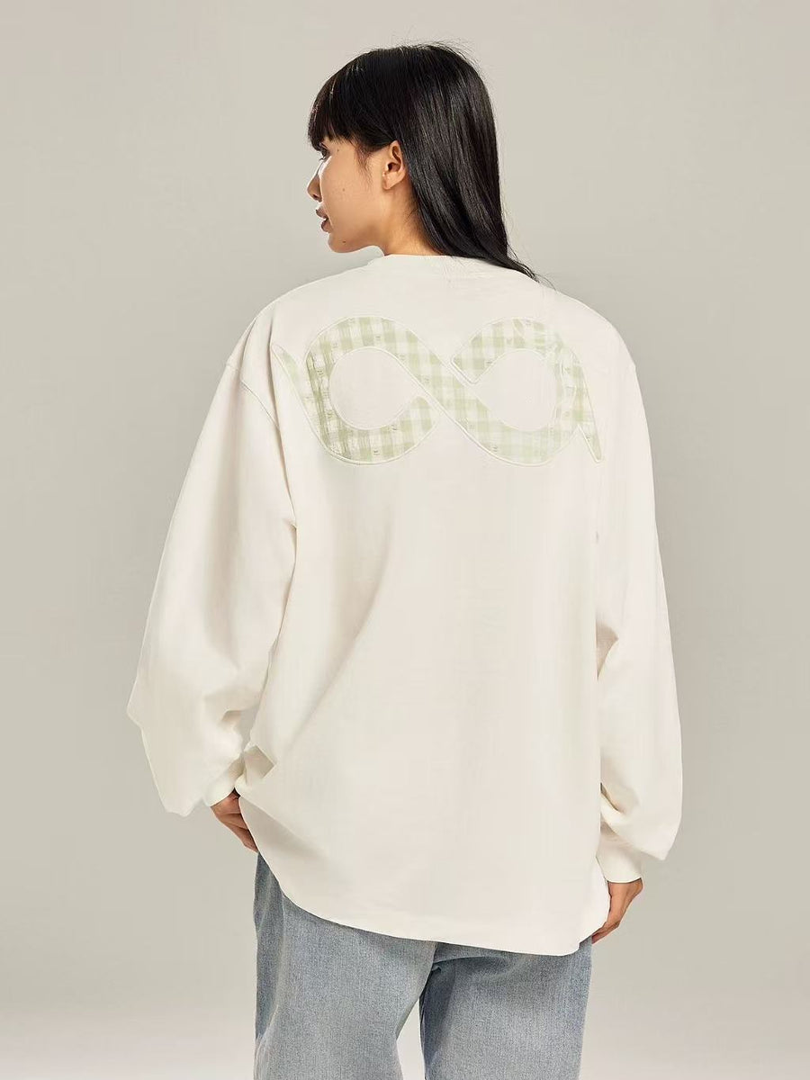 BIPOLAR Colorful Bow Plaid Patch Long-sleeved T-shirt