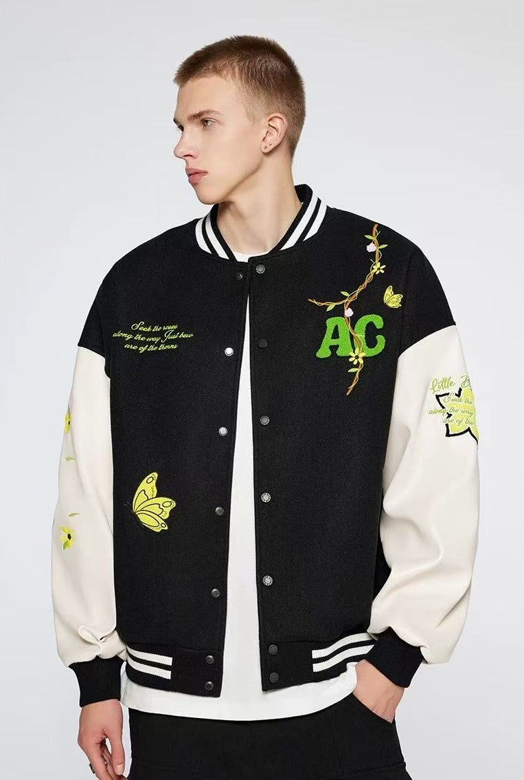 ACHOCK Heavy Hip-hop Flower Vine Embroidery Baseball Jacket