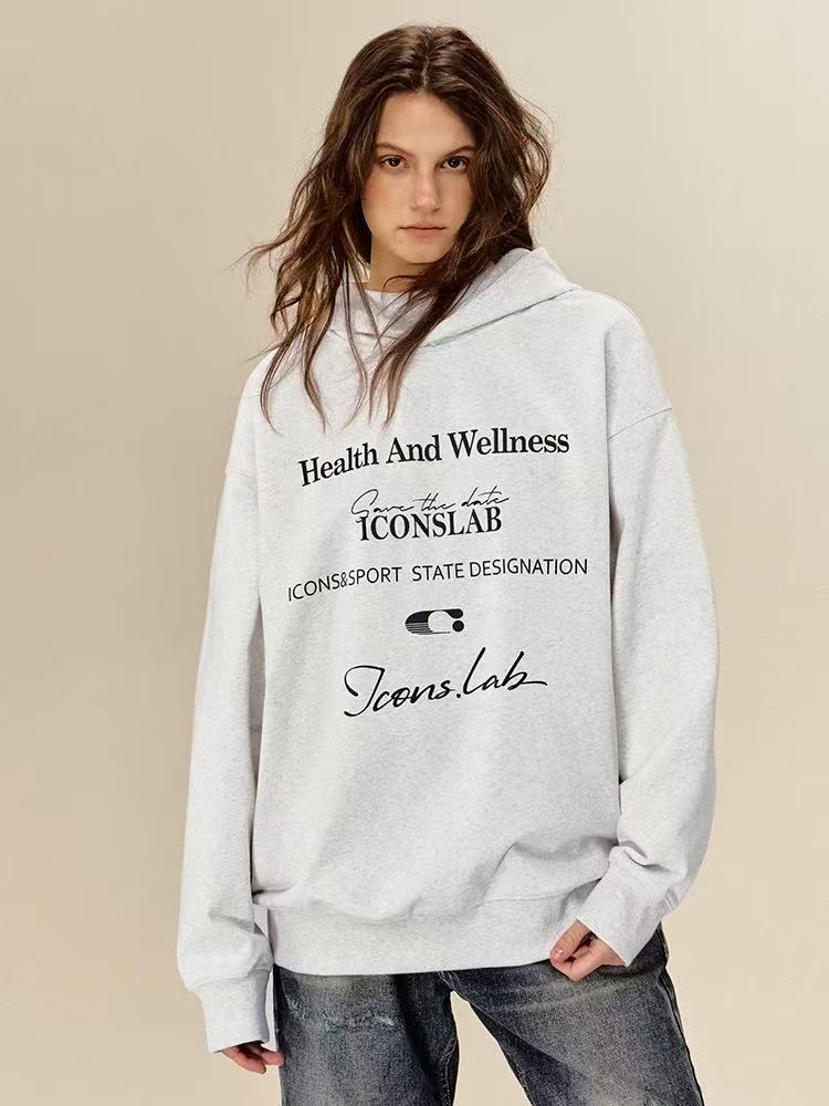 ICONSLAB Retro Handwritten Letters Printed Hoodie