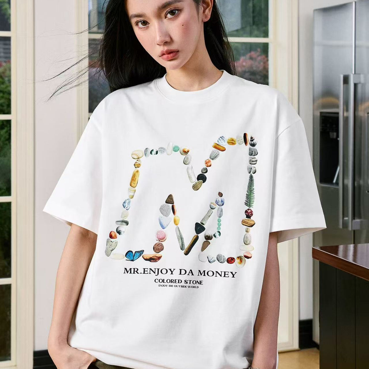 MEDM Colorful Stone M Print Short-sleeve T-Shirt