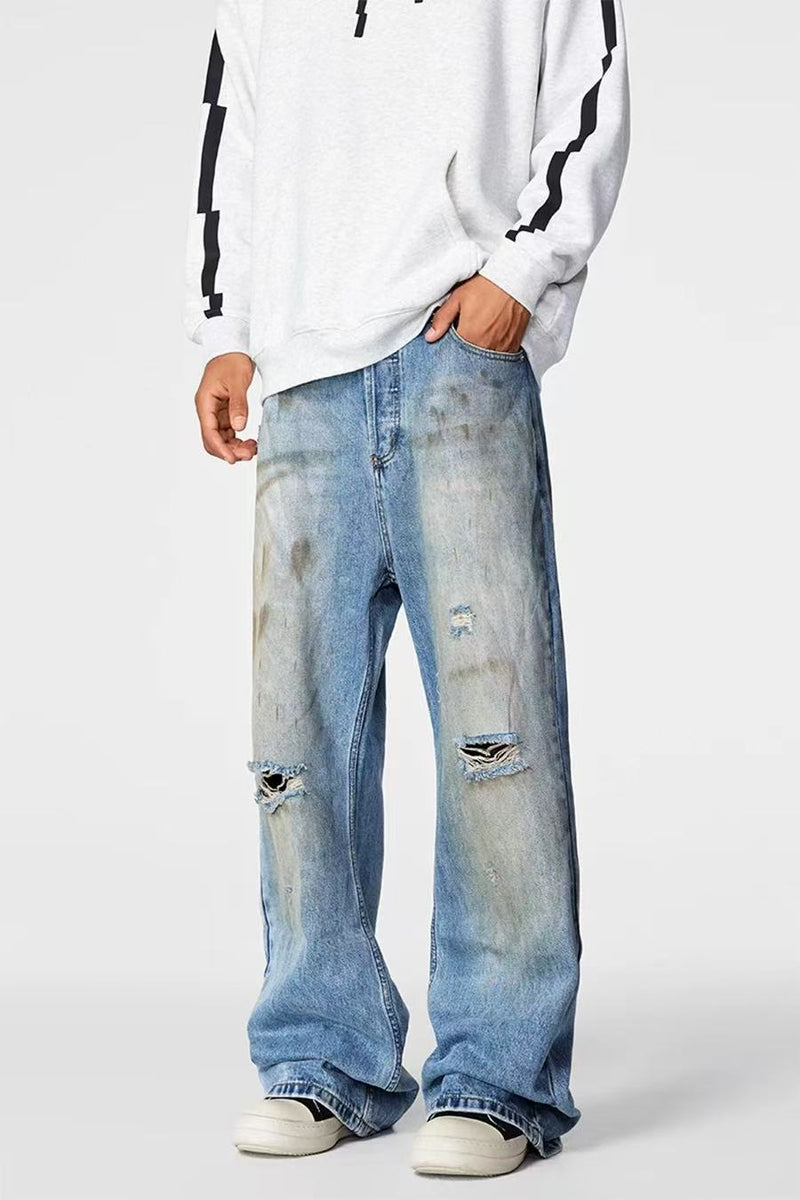 ACHOCK Washed Distressed Ripped Jeans