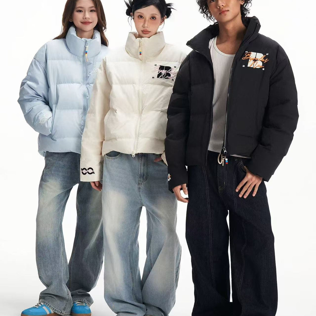 BIPOLAR Contrast Color Embroidered Letters Down Jacket