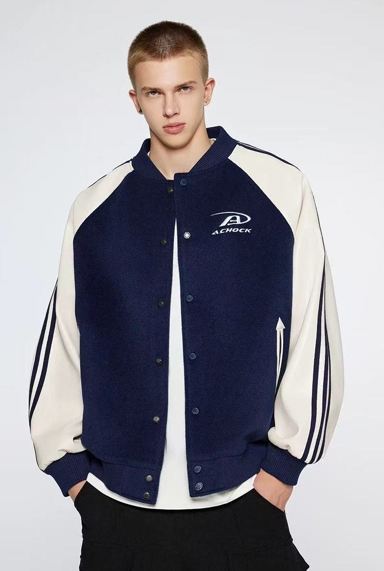 ACHOCK Contrast Patchwork Raglan-sleeve Baseball Jersey