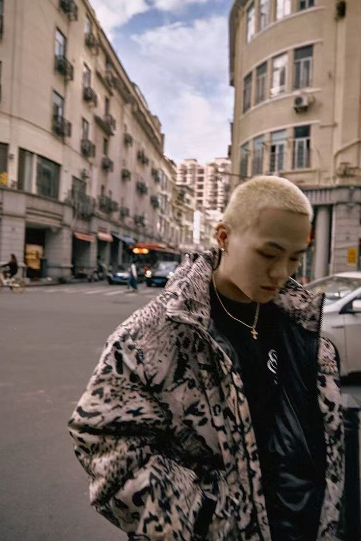 REMEDYxSTA Leopard Print Hooded Cotton Coat