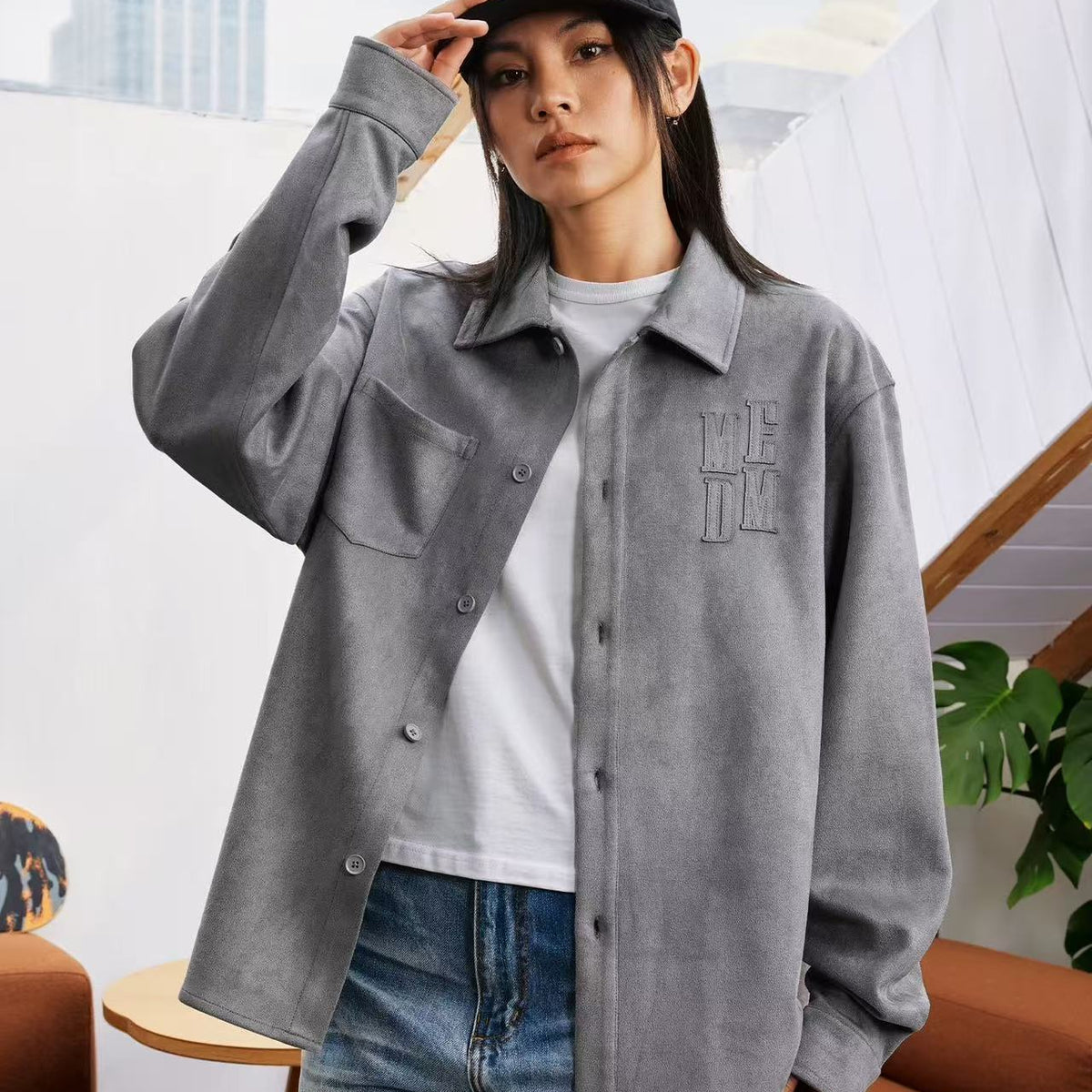 MEDM  Basic Logo Suede Shirt Jacket