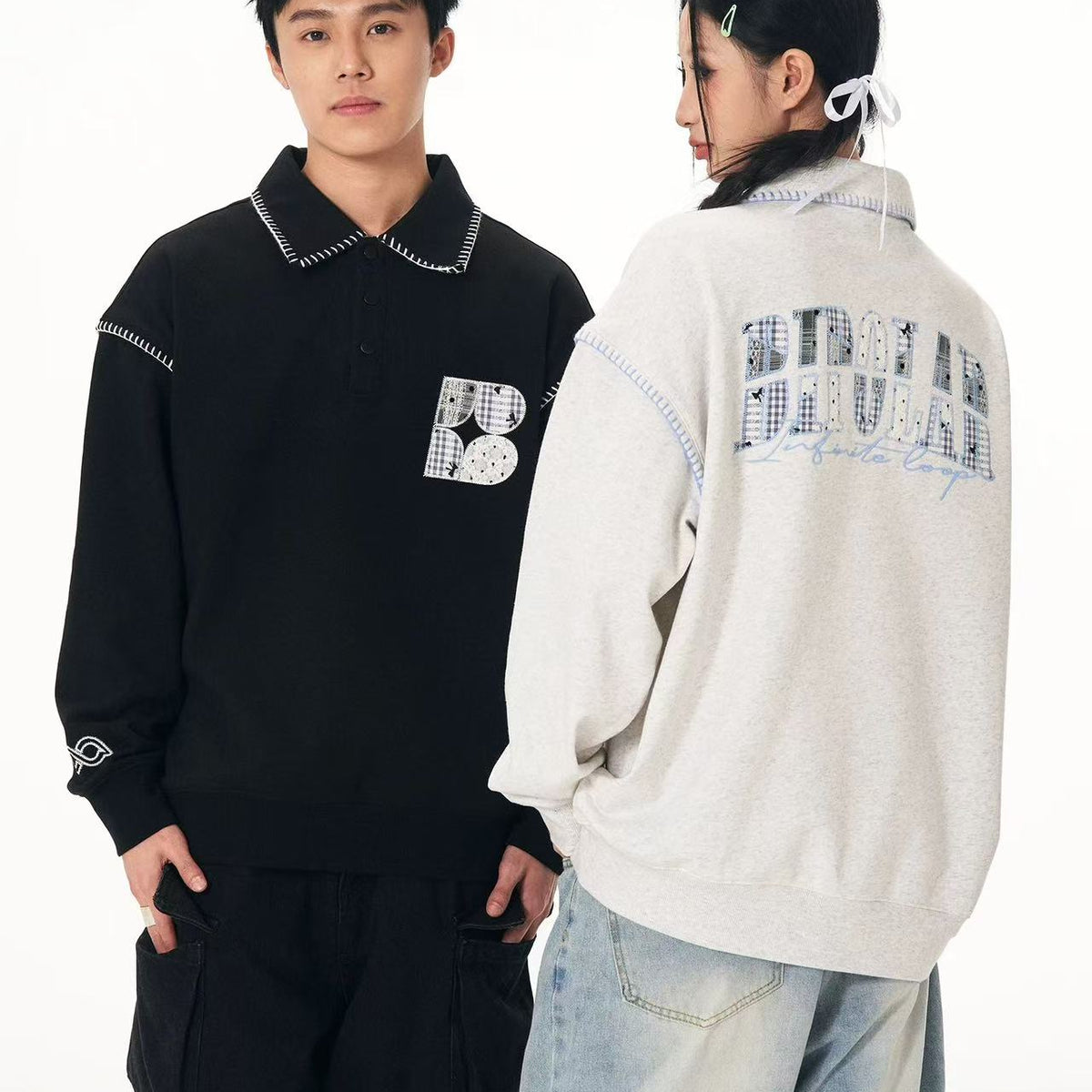 BIPOLAR Lace Patch Polo Sweatshirt