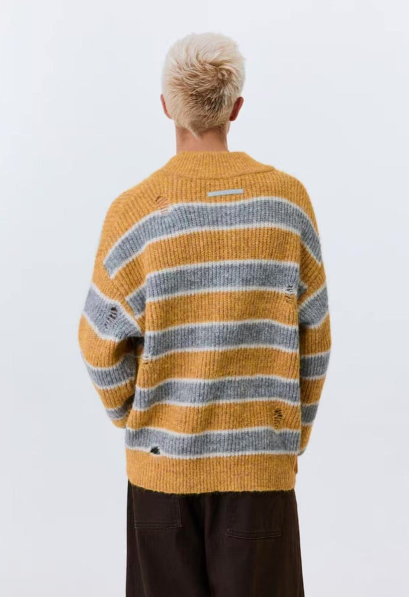 ATRY Retro Striped V-neck Sweater