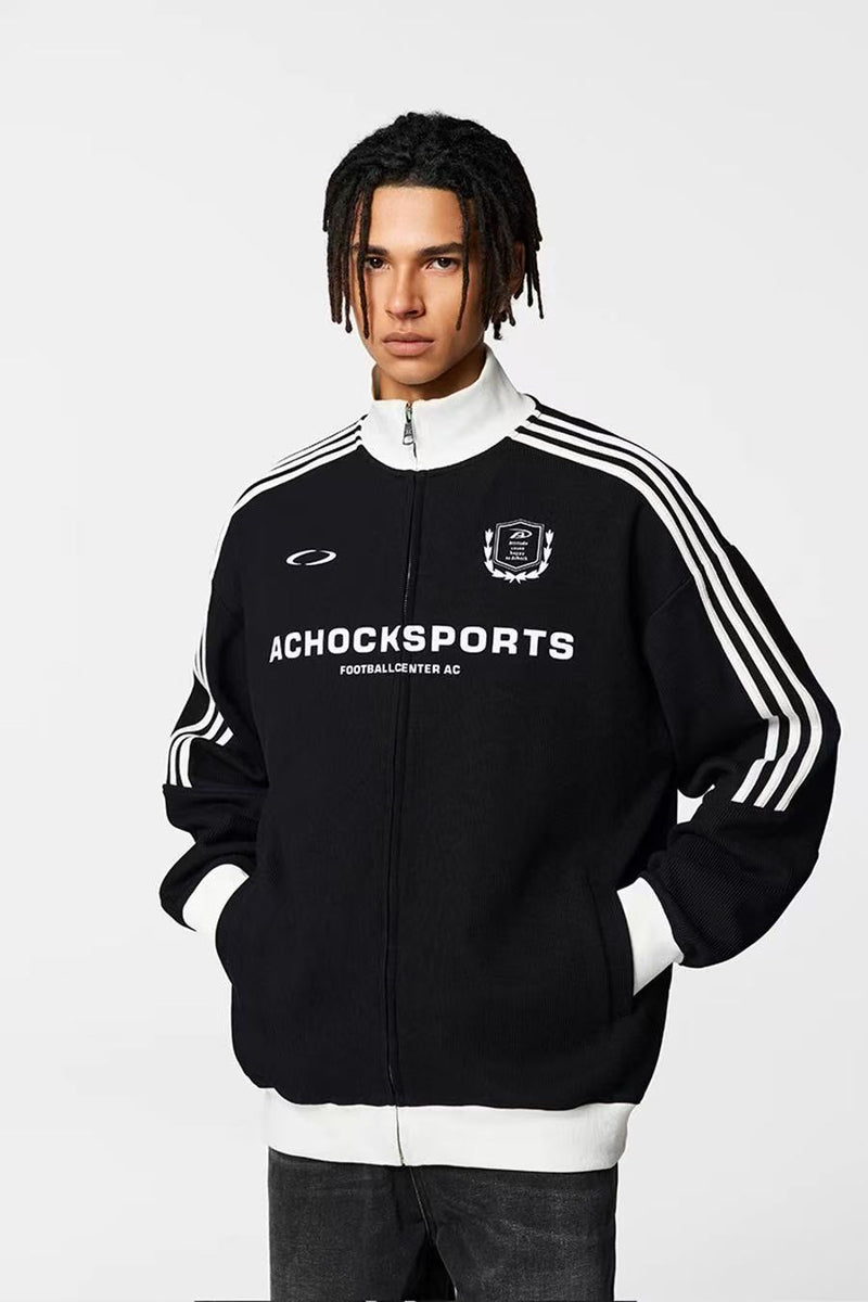 ACHOCK Stand Collar Color Matching Zipped Jacket