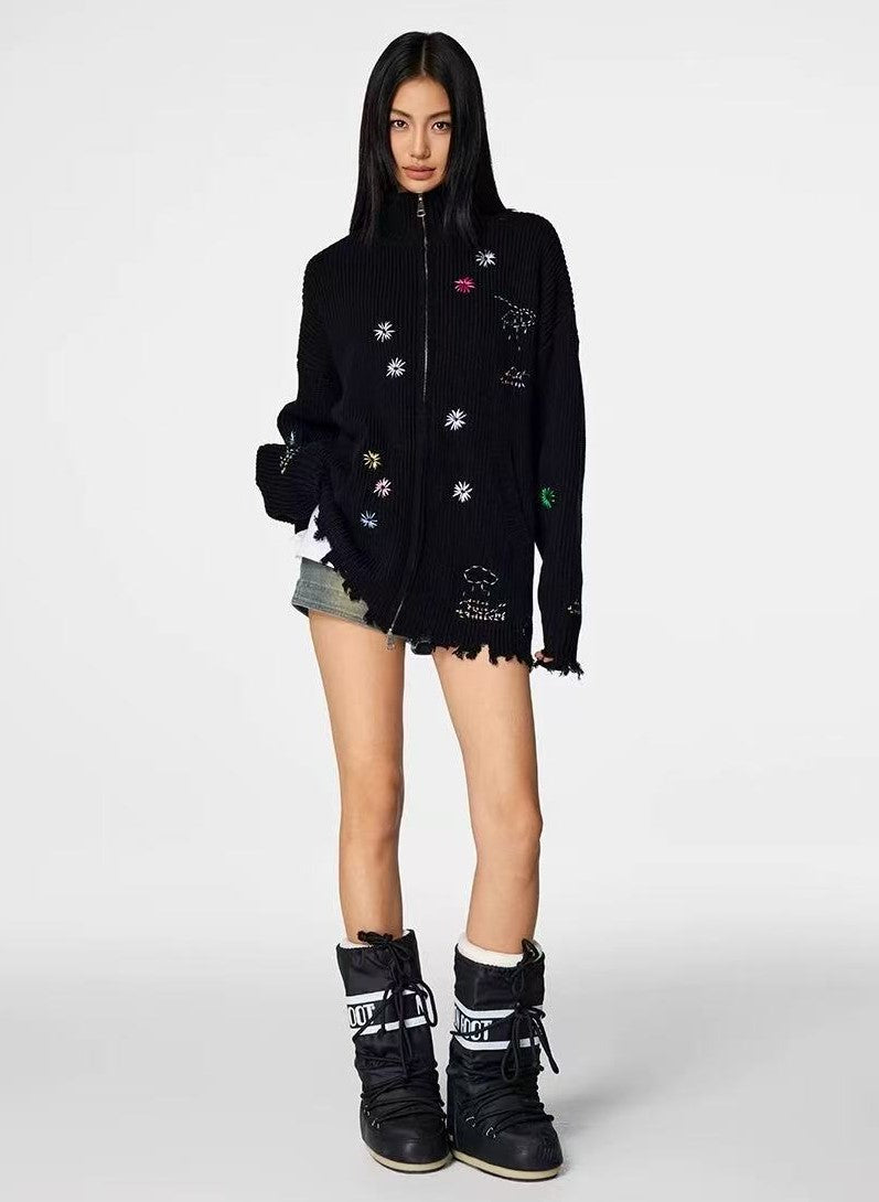 ACHOCK Vintage Floral Embroidered Sweater