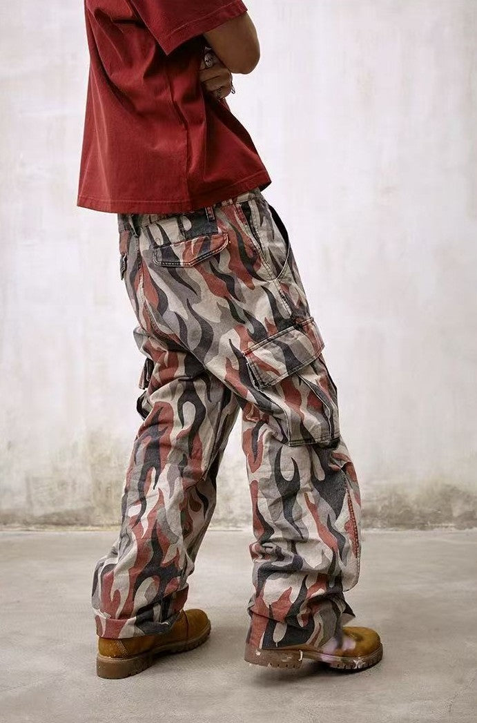 REMEDY Frayed Flame Camouflage Cargo Long Pants