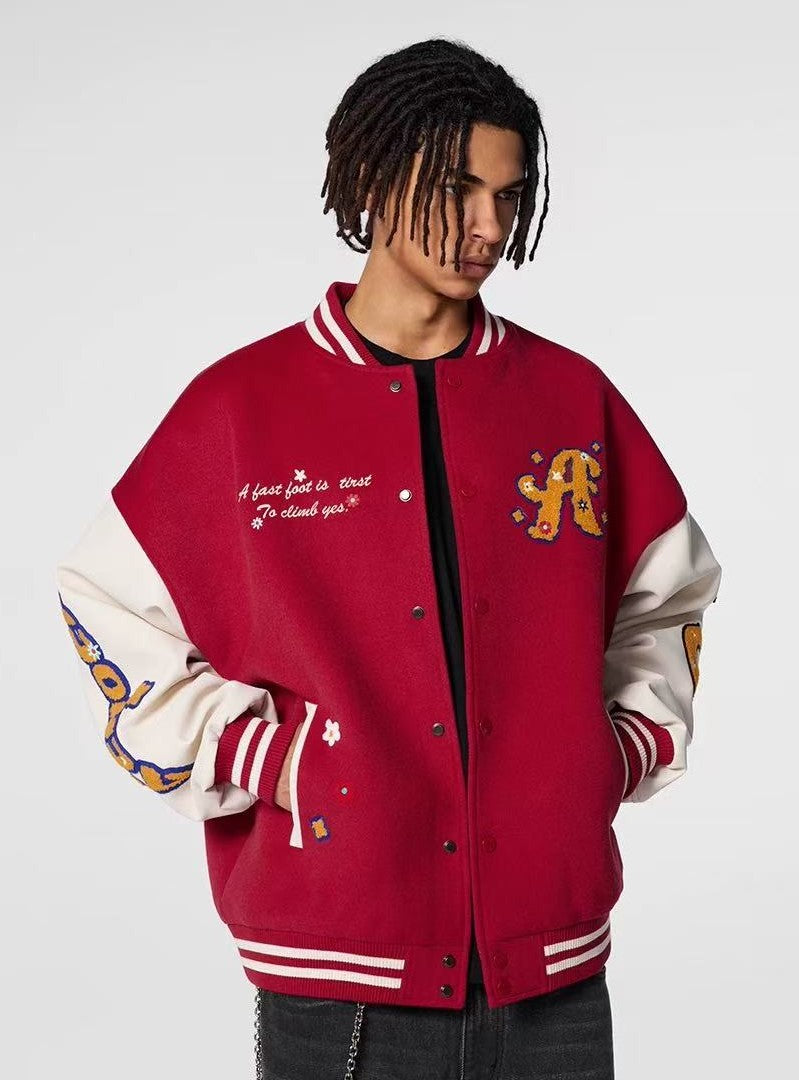 ACHOCK Vintage Towel Embroidered Baseball Jacket