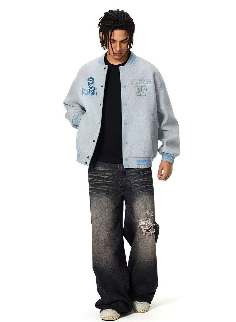 ACHOCK Retro Three-dimensional Embroidered Baseball Jacket