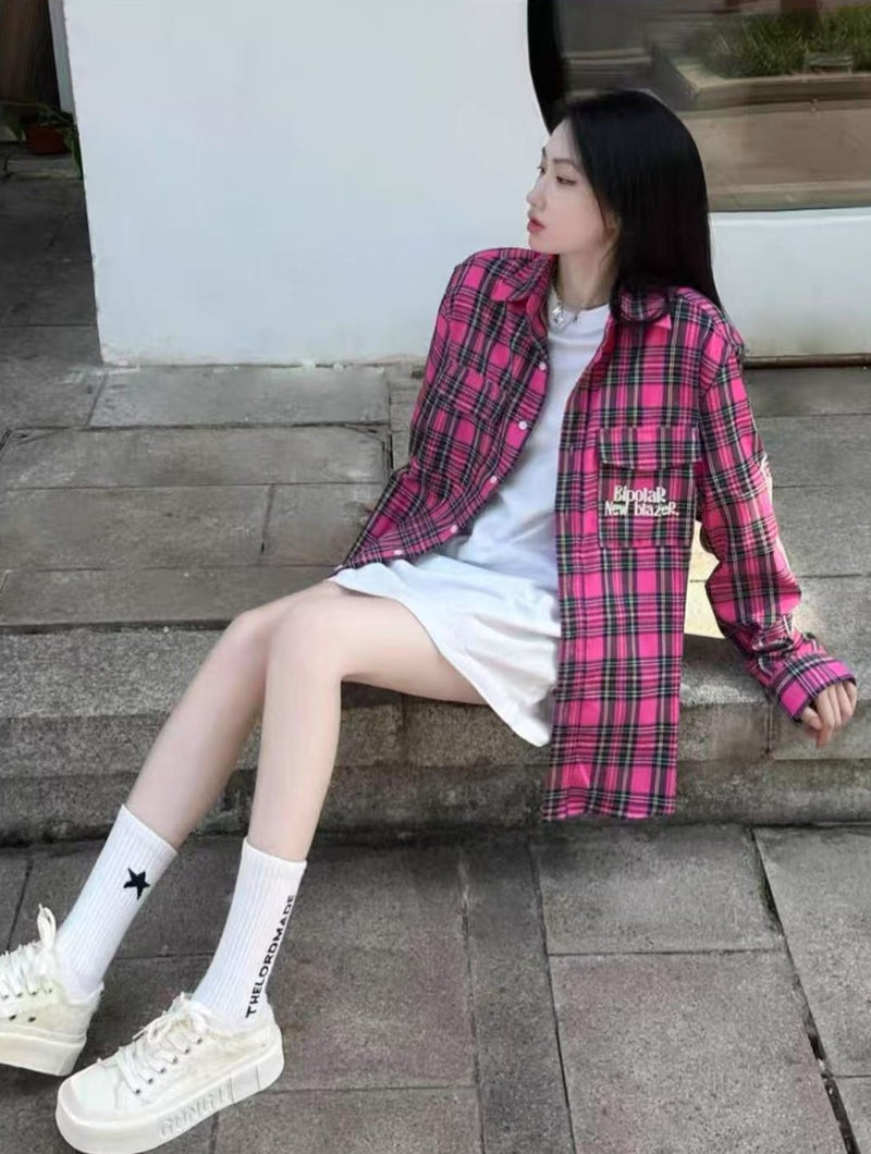 BIPOLAR Vintage Plaid Long-sleeve T-shirt