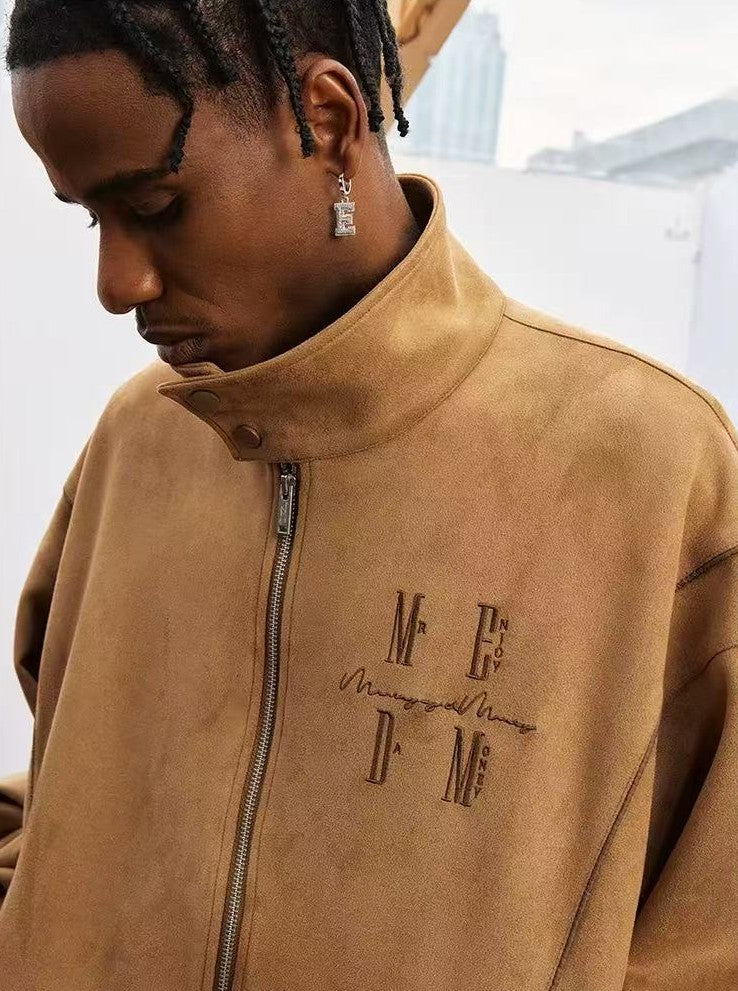 MEDM Stand Collar Suede Paneled Jacket