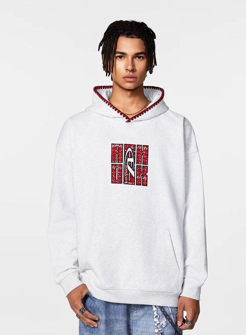 ACHOCK Retro Patch Embroidered Hoodie