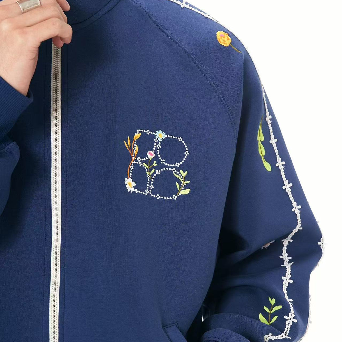 BIPOLAR Floral Embroidered Zipper Sweatshirt