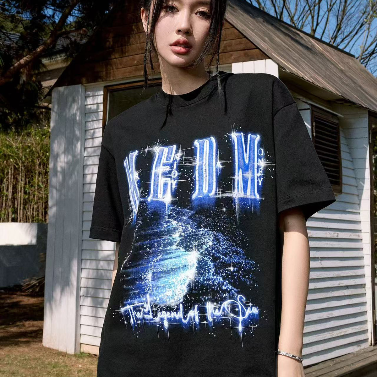 MEDM Heat-set Oil Printed Blue Tears Short-sleeved T-shirt