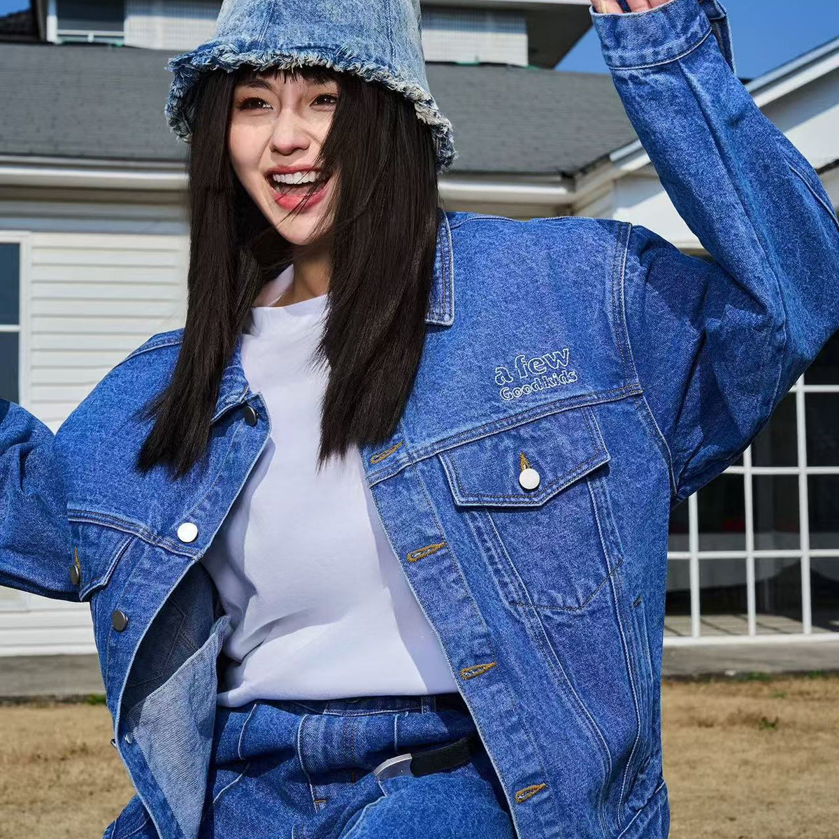 AFGK Three Angels Topstitch Embroidered Denim Jacket
