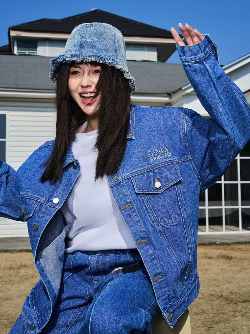 AFGK Three Angels Topstitch Embroidered Denim Jacket