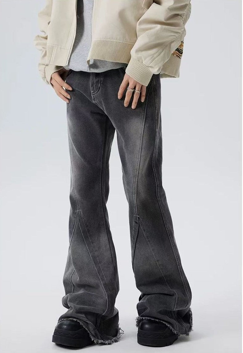 ACHOCK Washed Black Raw Edge Bootcut Jeans