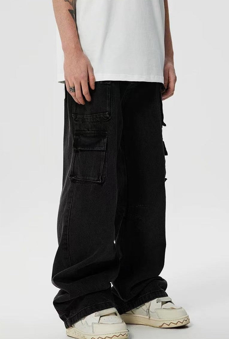 ACHOCK Street Washed Multi-pocket Jeans