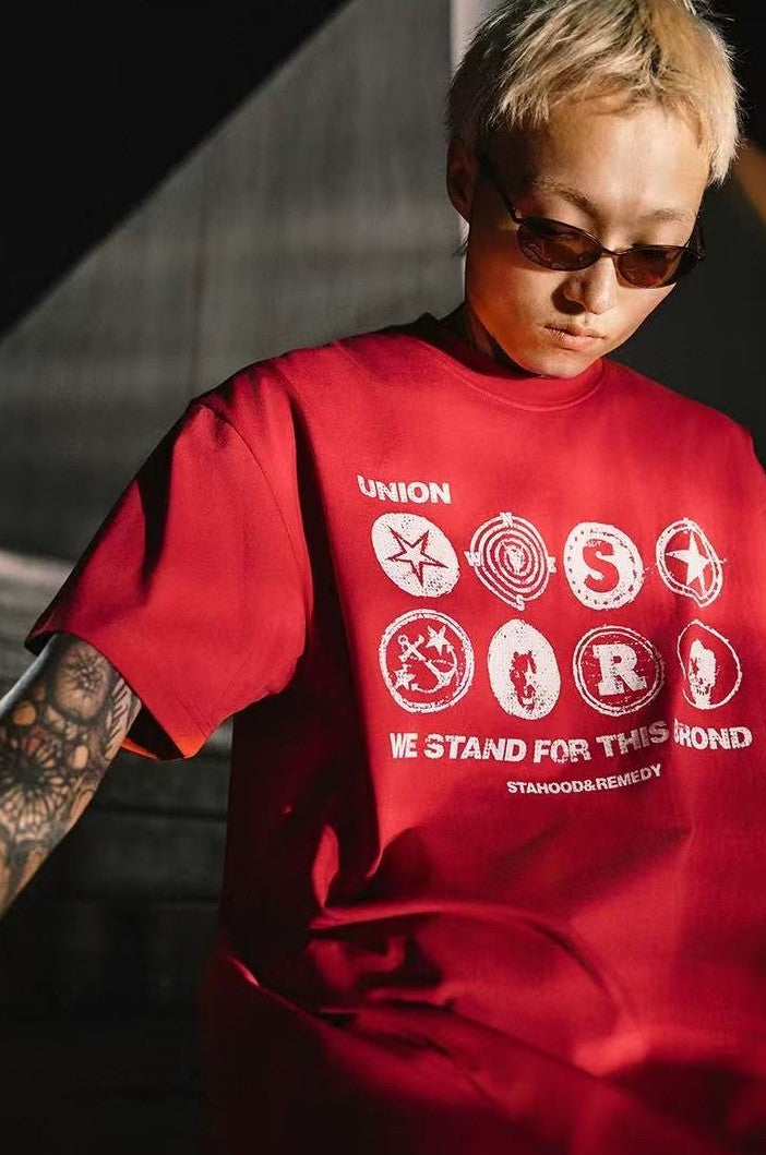 REMEDYxSTA Military Medal Print Short-sleeved T-shirt