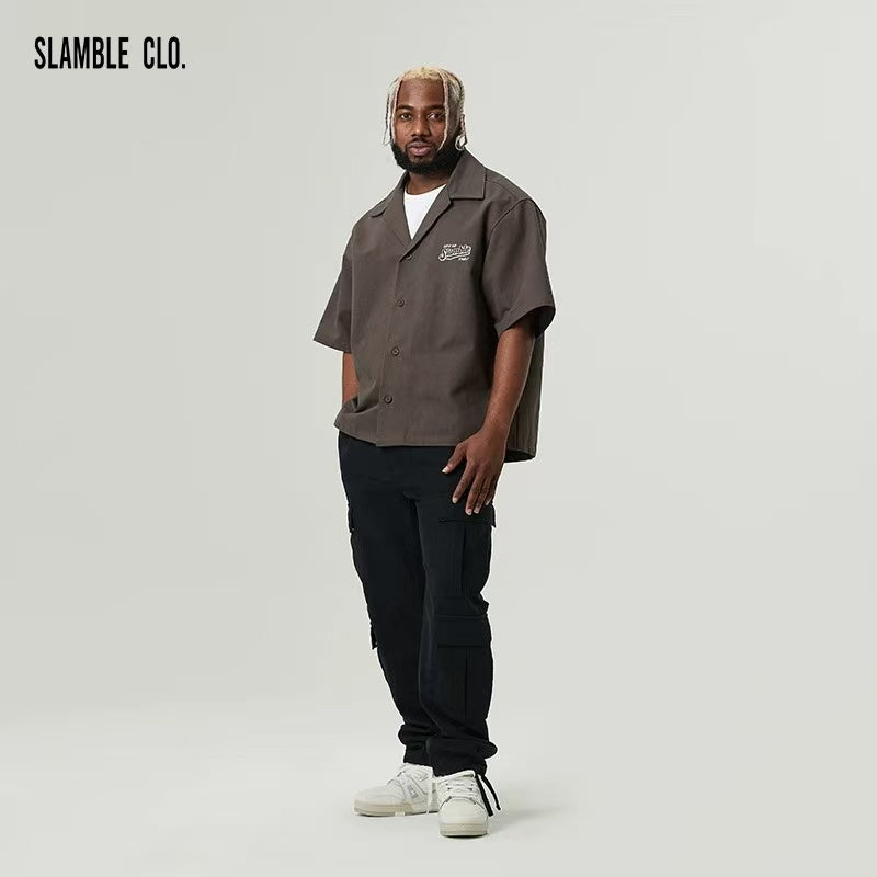 SLAMBLE Waffle Logo Print Short Sleeve Shirt