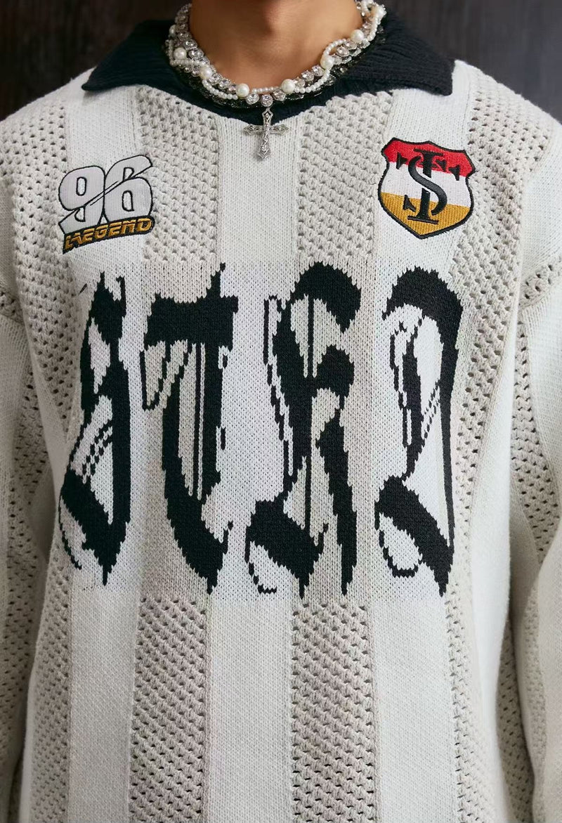 STK Vintage Striped Long-Sleeve Polo T-Shirt