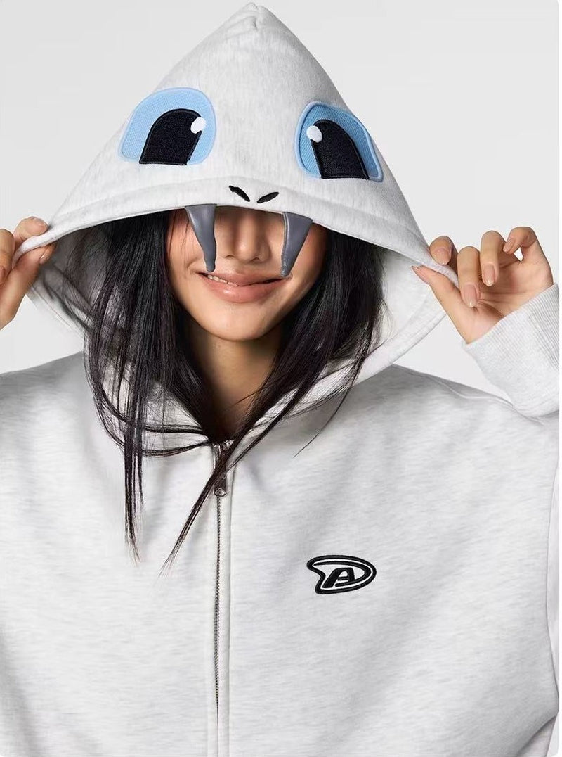 ACHOCK Little Devil Embroidered Velvet Zipper Hoodie