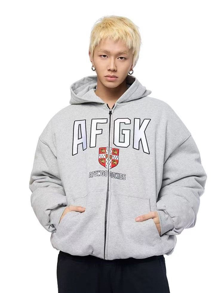 AFGK Badge Embroidered Down Hoodie Jacket