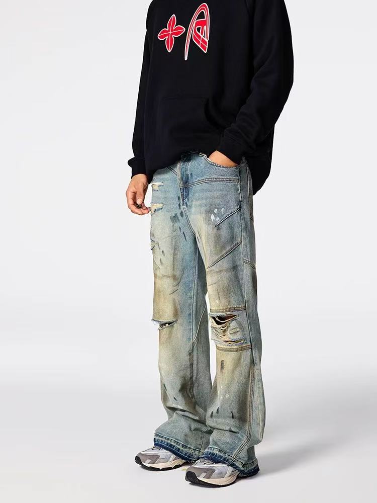 ACHOCK Retro Distressed Ripped Jeans