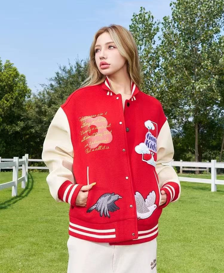 AFGK Dove Embroidered Baseball Jacket