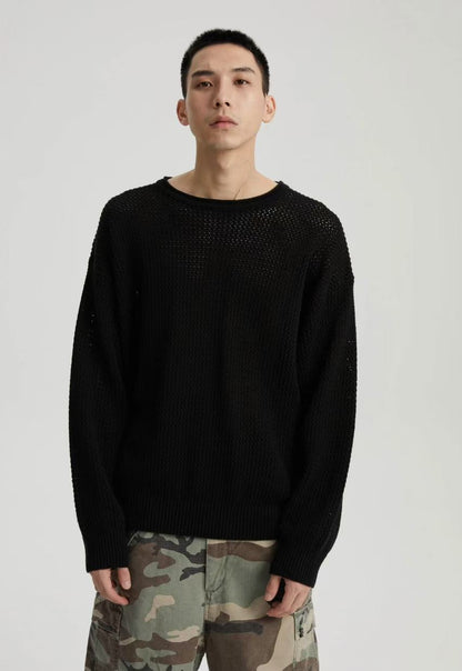 WASSUP Hollow Round Collar Sweater
