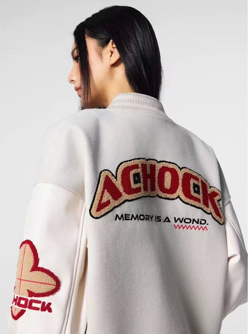 ACHOCK Waffle Logo Embroidered Baseball Jacket