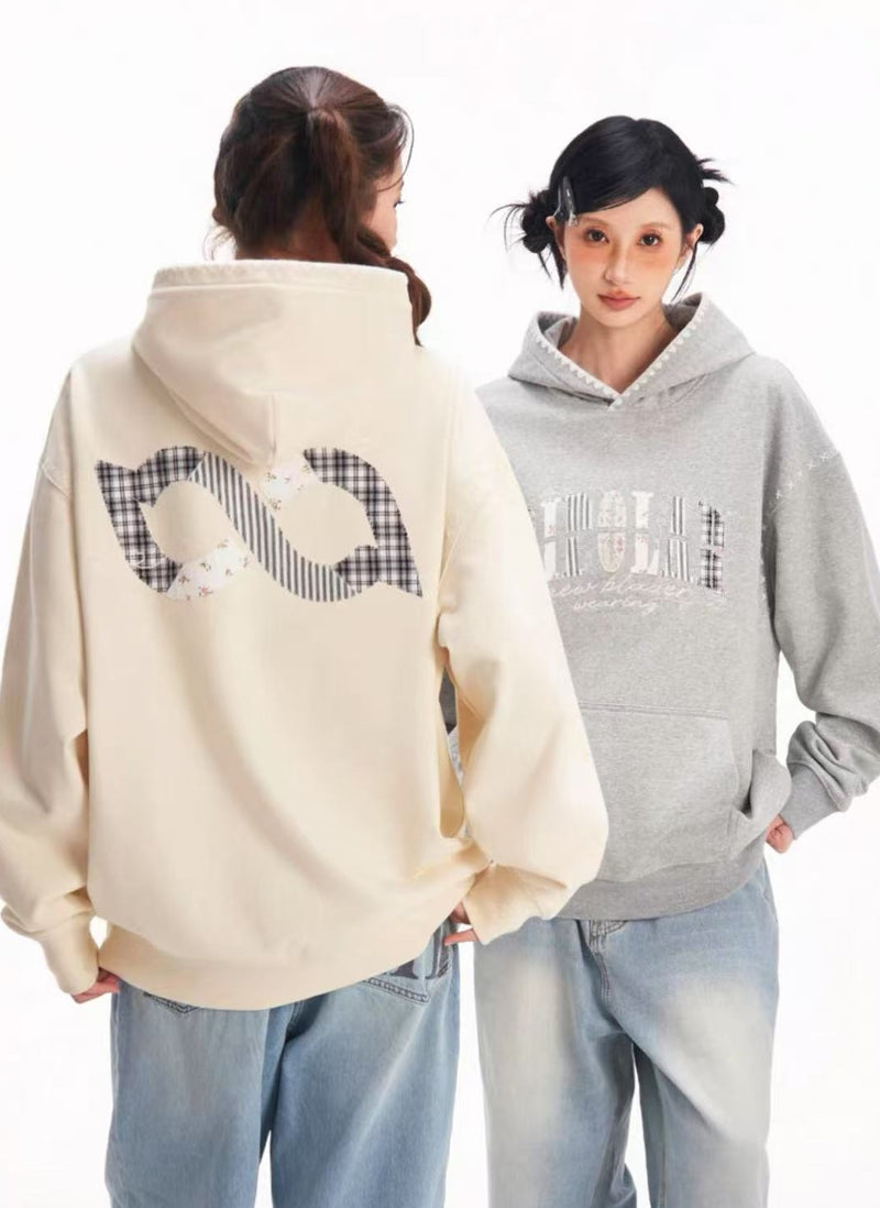 BIPOLAR Floral Striped Patchwork Shell Embroidered Hoodie