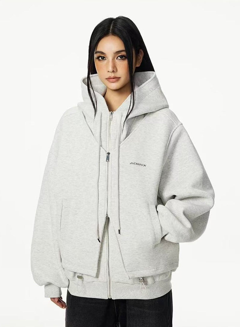 ACHOCK Double Zipper Air Layer Cardigan Hooded Jacket
