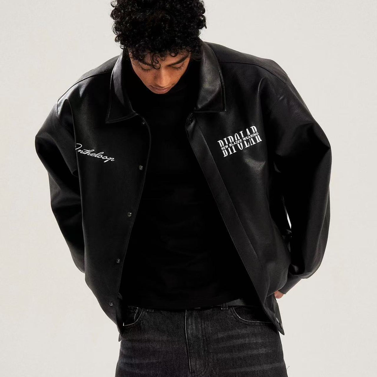 BIPOLAR Logo Embroidered Leather Jacket