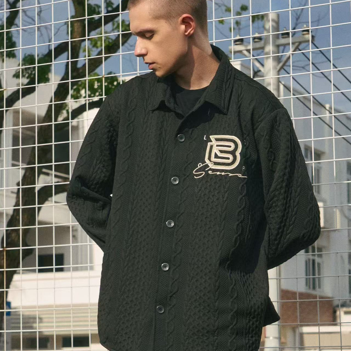 BIPOLAR Logo Printed Textured Long-sleeve Shirts